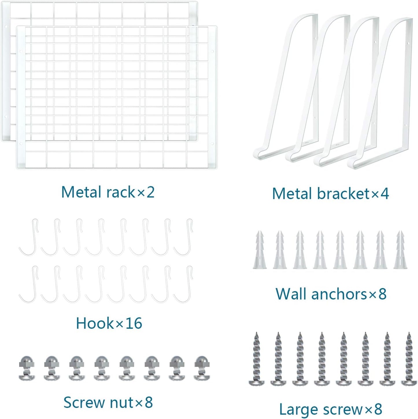 Pot Rack Wall Mounted Set of 2 Pan Pot Organizer Wall Shelves with 16 Hooks for Kitchen Cookware Utensils Organization White