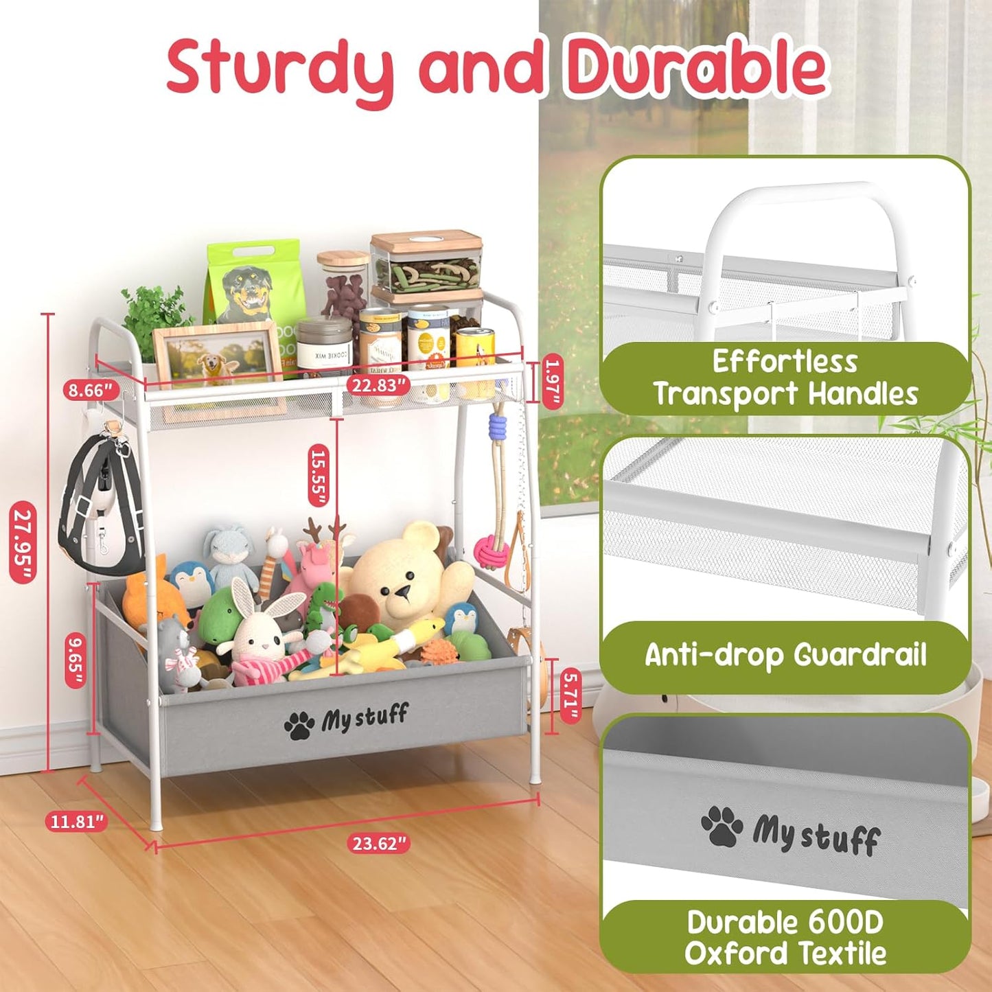 Large Dog Toy Basket, Toy Box for Dogs, Pet Toys Bin Dog Metal Wire Basket for Toys, Food Storage, Storage Organizer Chest Storage, Toy Box for Living Room Area (White)