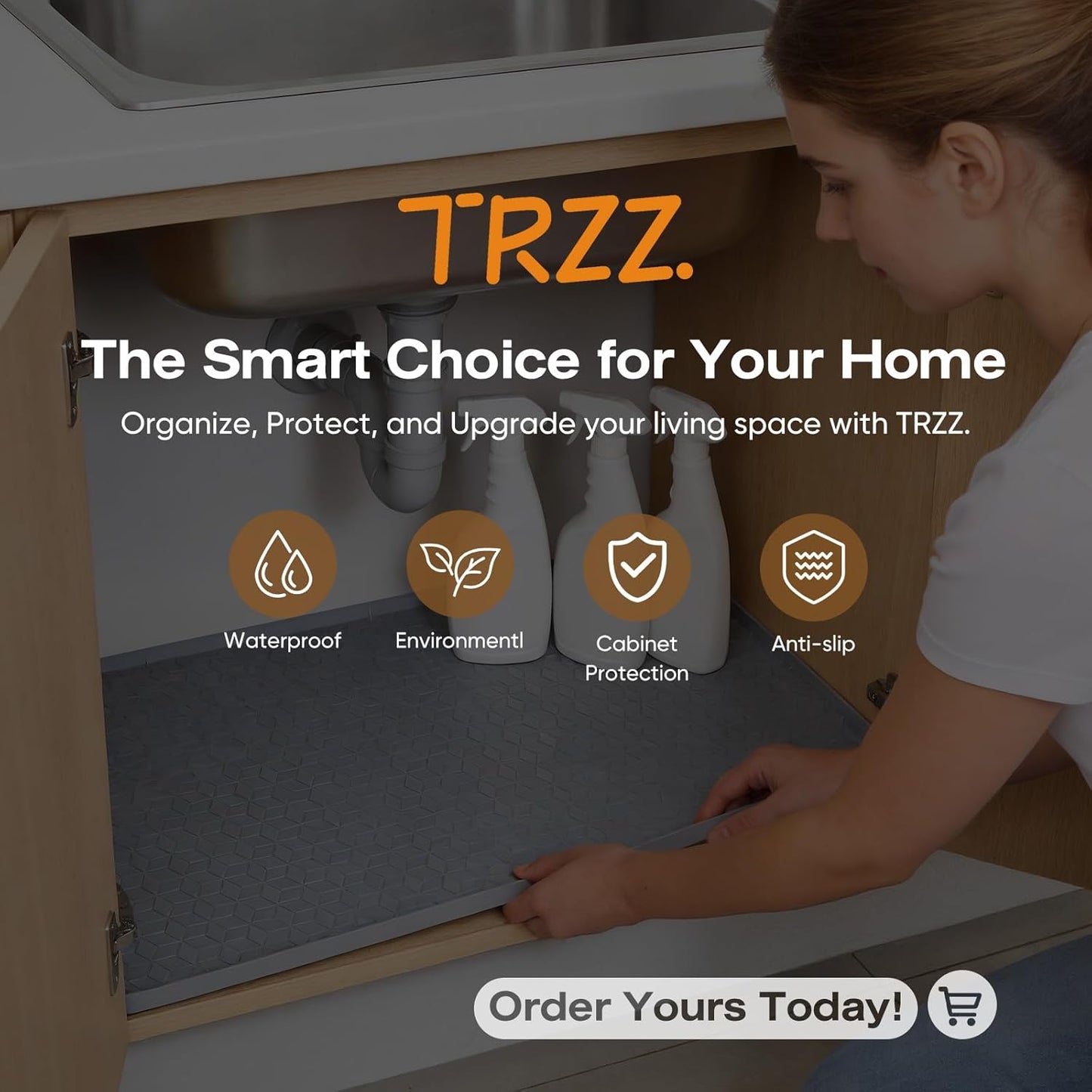 Waterproof under Sink Mat, 34"X22", Drip Tray Shelf Liner, Grey | Silicone, Cabinet Protector, Home Organizer, for Kitchen, Bathroom, Multipurpose, Easy Clean, Leak Proof, Organizes Cabinets