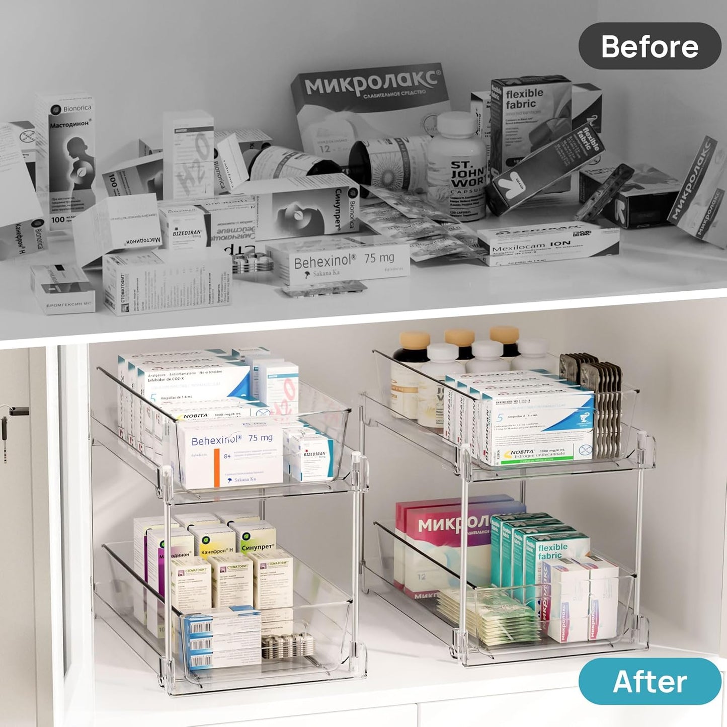 4 Pack Bathroom under Sink Organizers Organizer, 2 Tier Clear Pull-Out Organization (S-Standard)