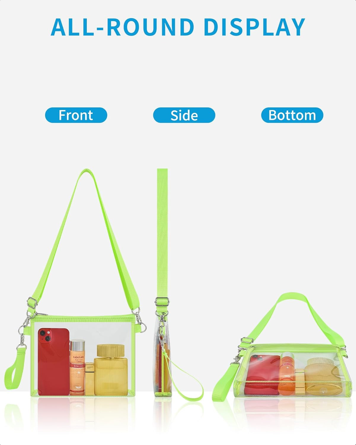 Clear Bag for Stadium Events, Clear Purse with Detachable Strap, Sports Fan Handbag Purses for Game Day and Concert