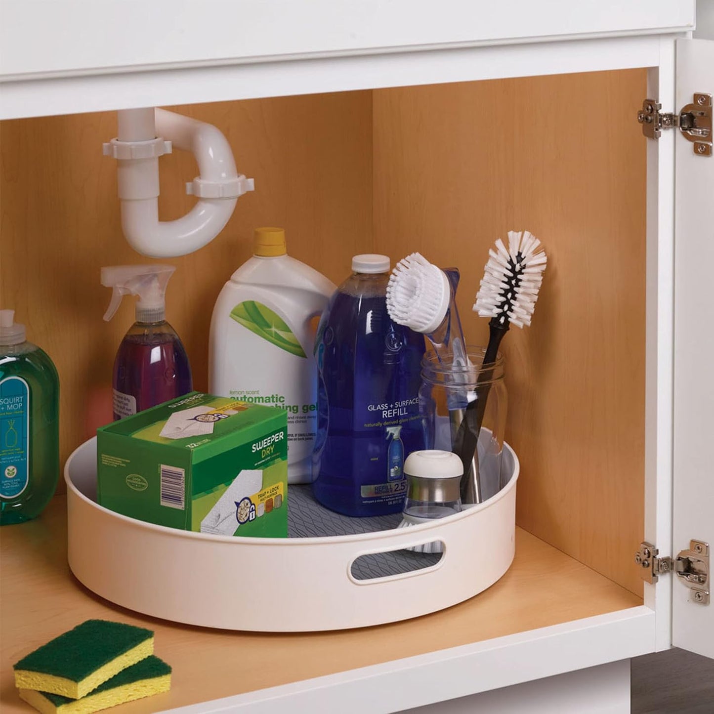Under-Sink Pantry and Cabinet Organizer, 18-Inch, Revolving Storage Solution, White and Gray