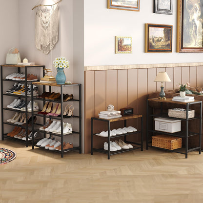4-Tier Shoe Rack Organizer, Shoe Tower for Closet, Shoe Storage Shelf with MDF Top Board, Each Tier Fits 3 Pairs of Shoes, Entryway Shoes Organizer with Sturdy Metal Shelves, Rustic Brown
