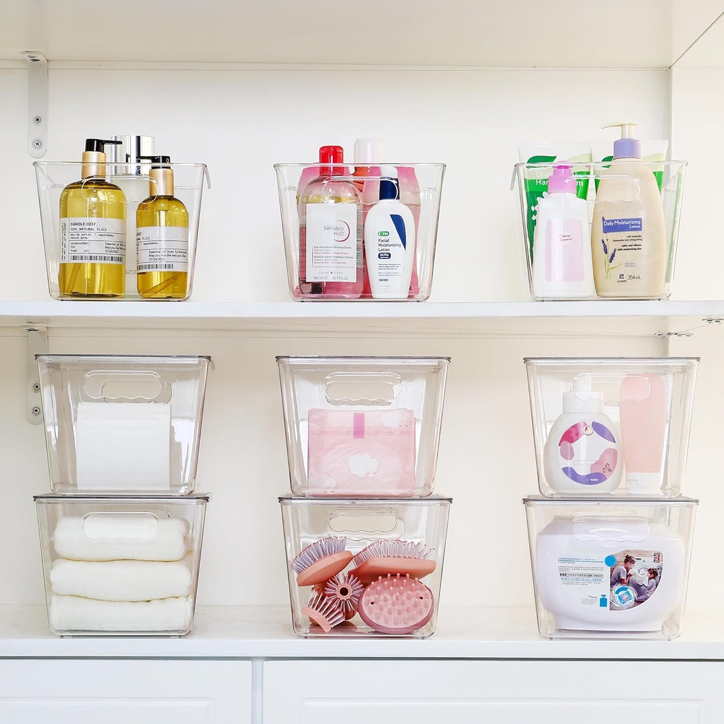 6-Pack Clear Stackable Storage Bins with Lids - Large Plastic Containers with Handles for Pantry, Bathroom, Cabinet, Kitchen, Fridge, and Closet Organization
