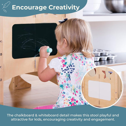 Guidecraft Classic Kitchen Helper® Toddler Tower - Gray: Folding, Adjustable Height, Learning Step Stool for Kids, W/Chalkboard | Montessori Collapsible Safety Non-Slip Platform