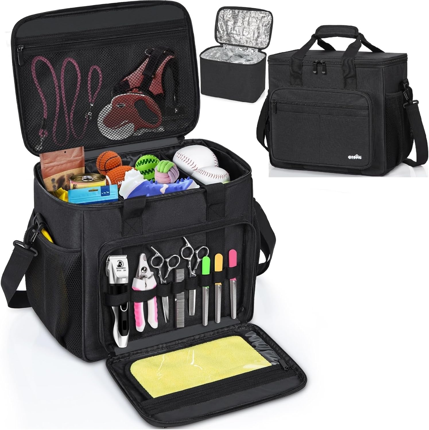 Large Pet Grooming Bag, Dog Grooming Tote Bags Supplies Organizer Case Pets Tools Organizer Tote for Dog Cat Grooming Tool Kit and Accessories, Black(Bag Only)