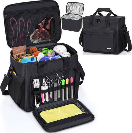 Large Pet Grooming Bag, Dog Grooming Tote Bags Supplies Organizer Case Pets Tools Organizer Tote for Dog Cat Grooming Tool Kit and Accessories, Black(Bag Only)