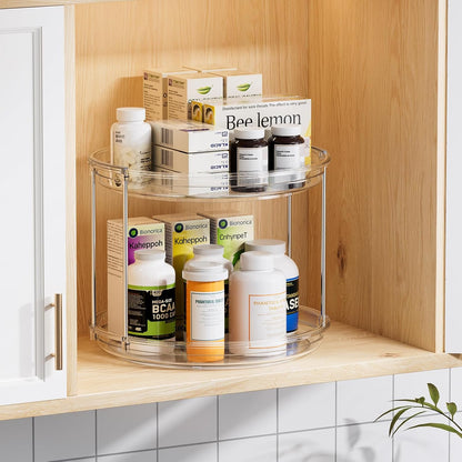 2 Tier Lazy Susan Turntable Organizer 9.25'' Rotating Spice Rack Organization for Cabinet, Kitchen, Pantry, Countertop, Bathroom, Vanity, Medicine Cabinet Organizer, Clear