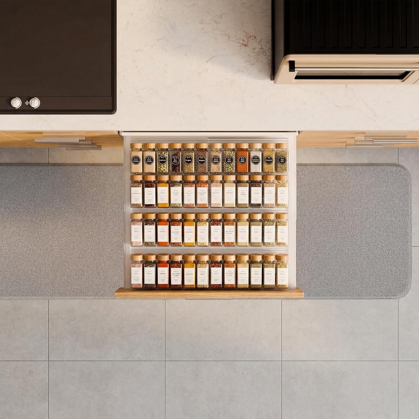 4 Pack Adjustable Spice Rack for Drawer- Expandable from 11" to 22" Expandable Spice Drawer Organizer 4 Tiers Acrylic Seasoning Organizer Rack,Clear Spice Rack Tray for Spices,Condiment (4)