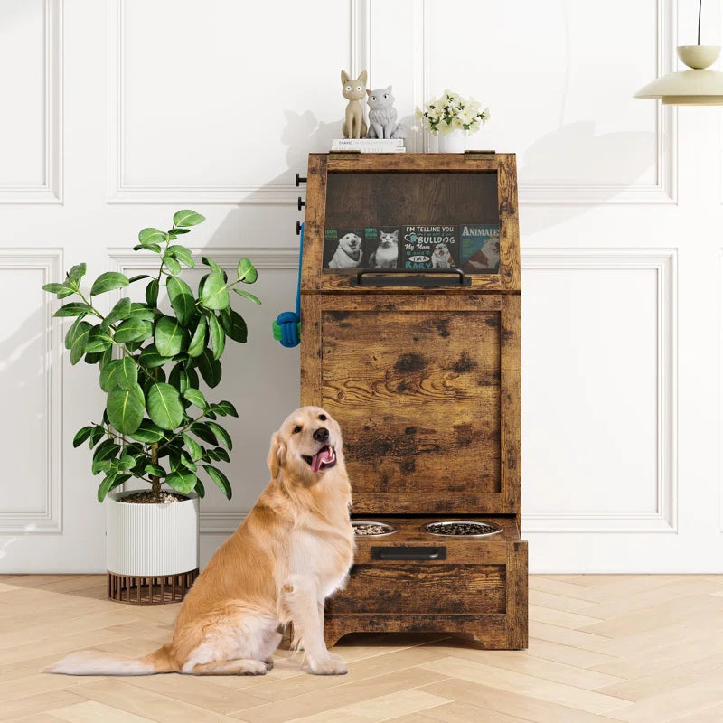 Pet Food Cabinet,Dog Feeding Station with 2 Elevated Dog Bowls