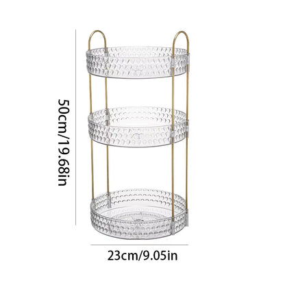 360° Rotating 3-Tier Transparent Cosmetic Organizer with Diamond Pattern for Bathroom Vanity and Countertop