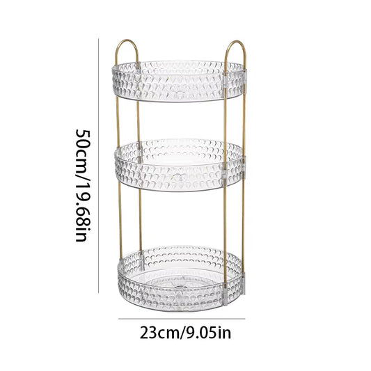 360° Rotating 3-Tier Transparent Cosmetic Organizer with Diamond Pattern for Bathroom Vanity and Countertop