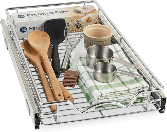 Pull Out Cabinet Organizer, 8”W X 21”D Cabinet Drawer | Heavy-Duty Caddy, Lifetime Limited Warranty, Steel Metal Cabinet Drawers, Chrome, Requires at Least 9-1/4” Cabinet Opening