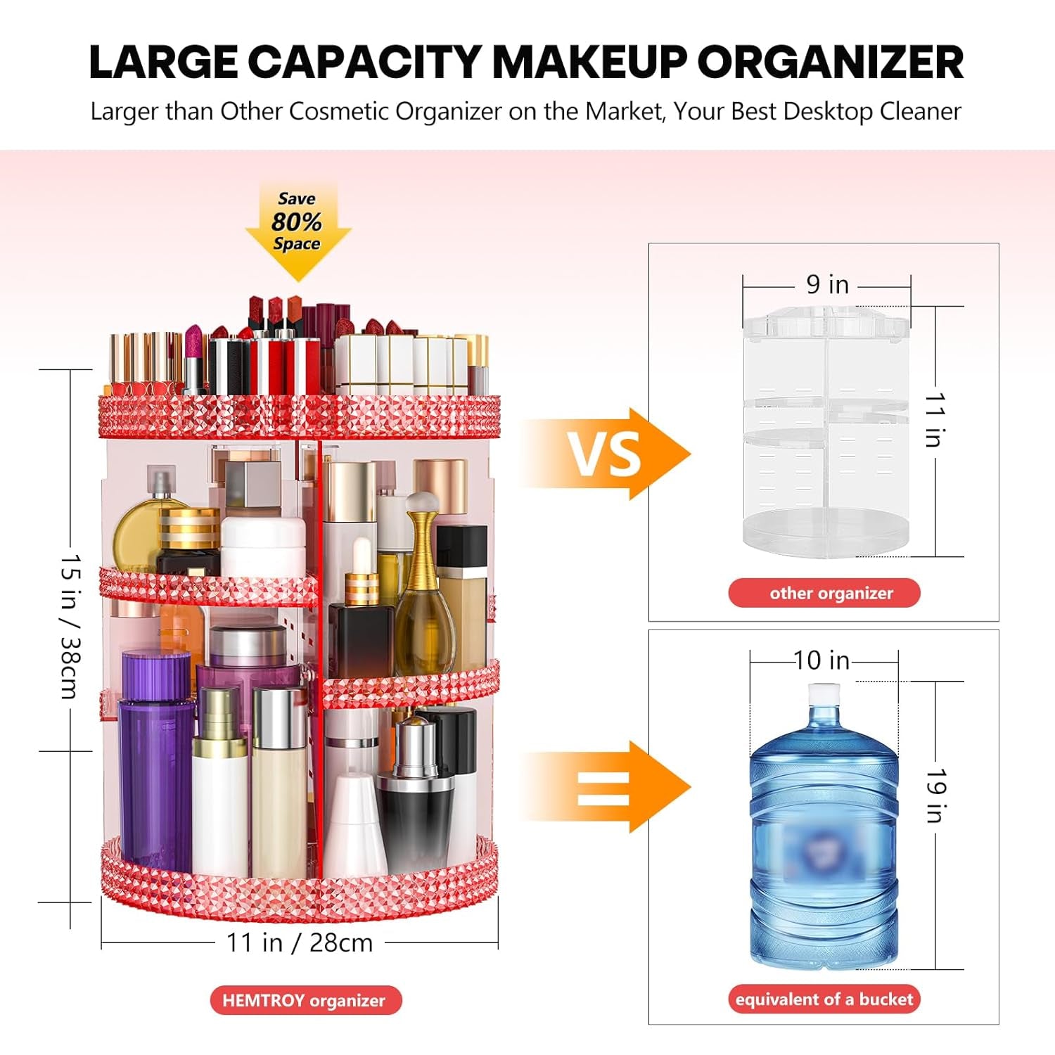 360-Degree Rotating Makeup Organizer with Extra Large Capacity, Removable 7-Layer Cosmetics Storage for Countertop - Ideal for Skincare and Perfume (Pink)