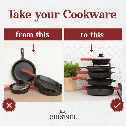Pan Organizer for Cast Iron Skillets, Griddles, 5-Tier Rack, Black 12.2"
