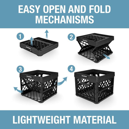Collapsible Milk Crate, 25L Storage Crate, Holds 50 Lb, Obsidian | Organize Files, Groceries, and Gear in One Crate | Built-In Rails Hold Letter Folders, While the Frame Stacks Securely