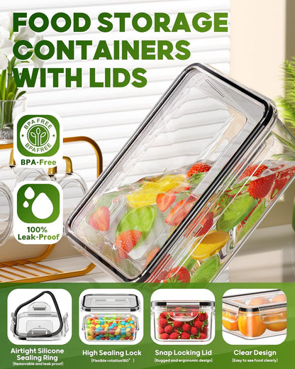 60 PCS Food Storage Containers with Lids, Bpa-Free Plastic Food Containers for Kitchen Storage, Leak Proof, Reusable Meal Prep Containers with Labels & Pen