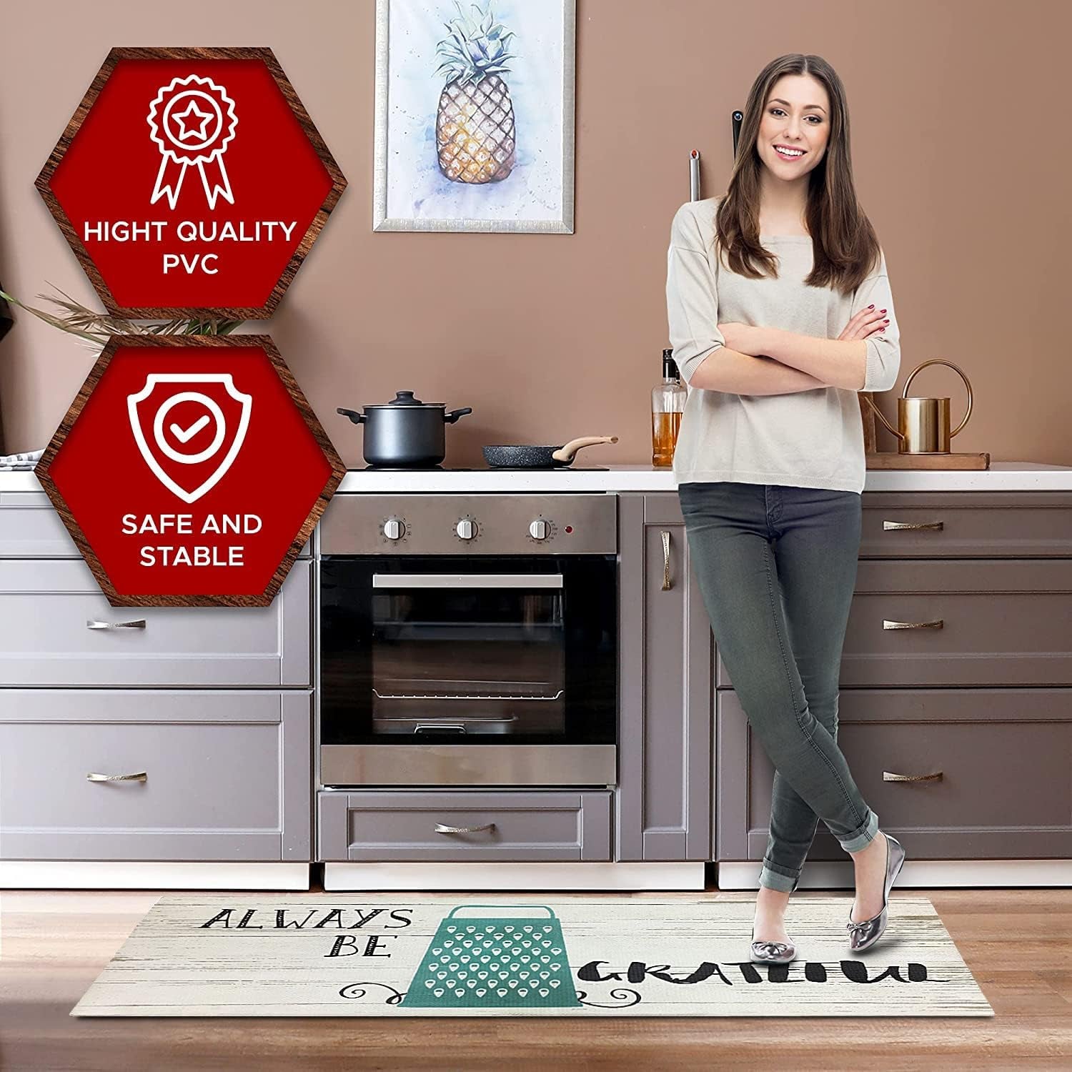 Kitchen Mat Cushioned anti Fatigue Floor Mat,19.6"X55", Thick Non Slip Waterproof Kitchen Rugs and Mats, Standing Mat for Kitchen,Floor,Home,Office,Desk,Sink,Laundry (Always Be Grateful)