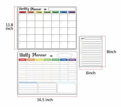 Dry Erase Whiteboard. Magnetic Dry Erase Calendar Board for Fridge Includes 8 Markers - Weekly Meal Planner Whiteboard, Grocery List and Notepad for Kitchen Refrigerator