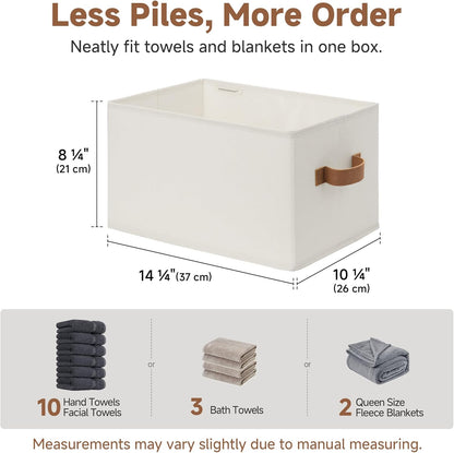 Closet Organizers and Storage Bins, Foldable Shelf Baskets, Clothes Storage Basket for Organization, Ivory White, 3-Pack, Large