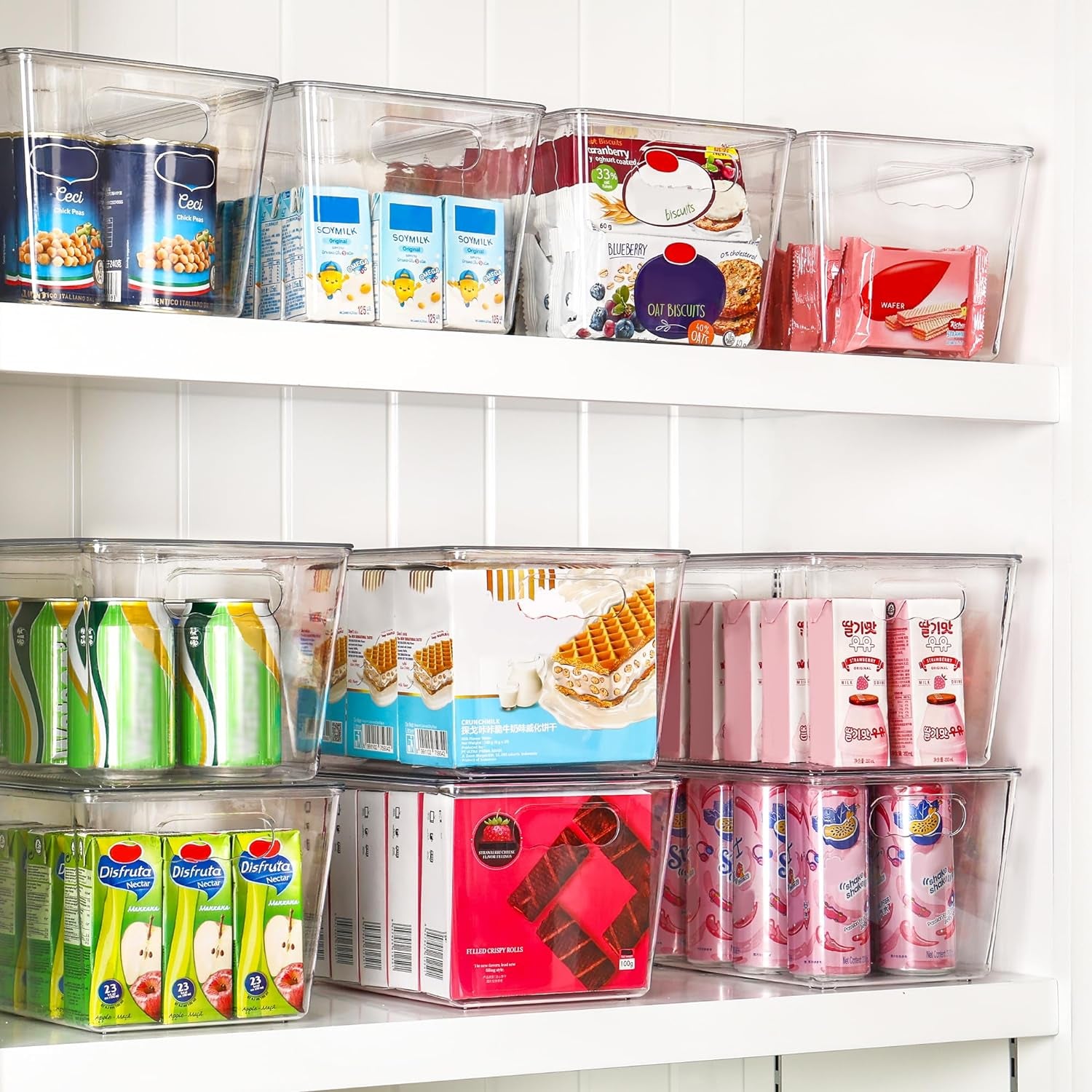 6-Pack Clear Stackable Storage Bins with Lids - Large Plastic Containers with Handles for Pantry, Bathroom, Cabinet, Kitchen, Fridge, and Closet Organization