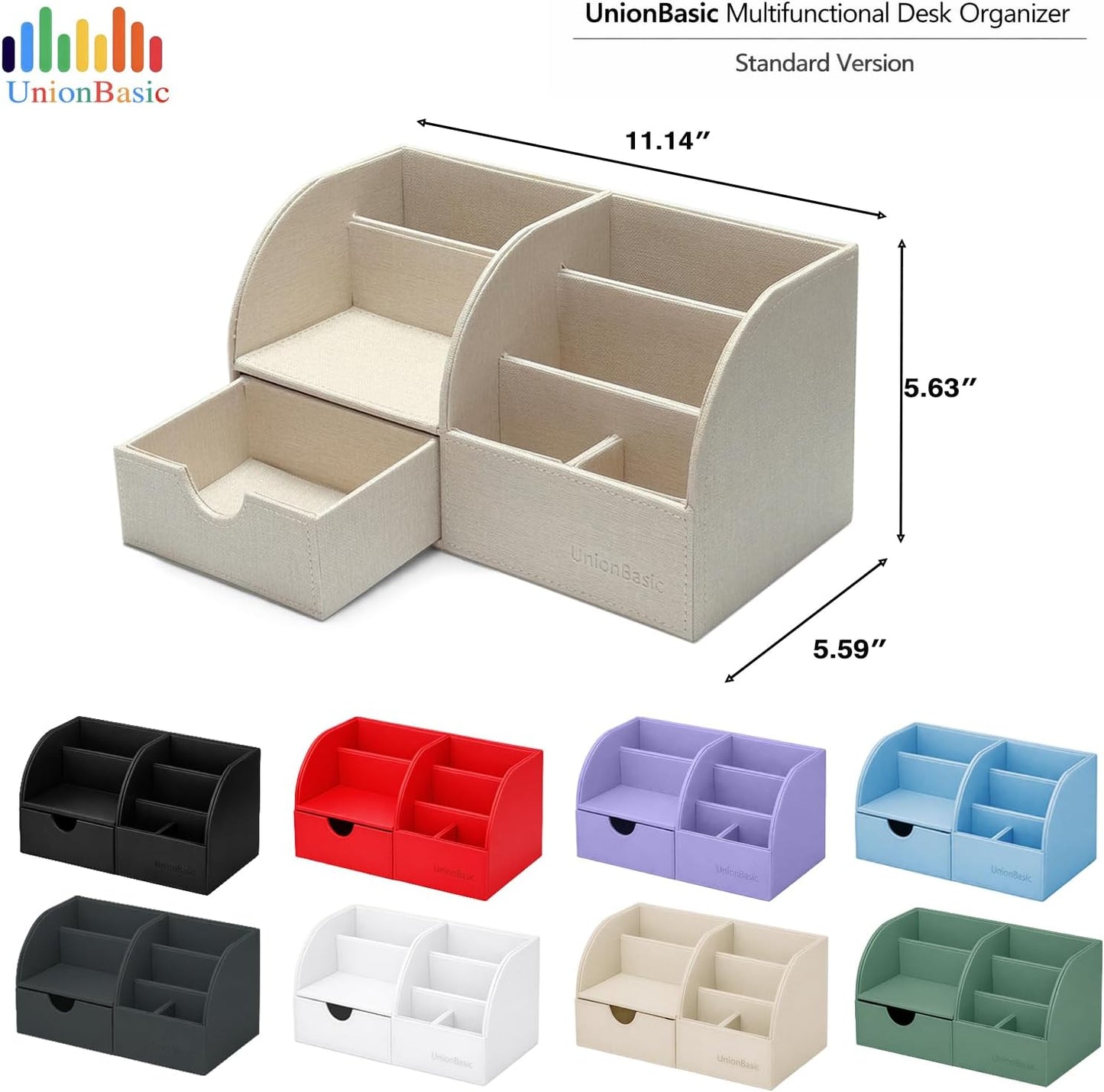 Multifunctional Leather Desk Organizer - Elegant Storage Solution for Pens, Business Cards, Mobile Phones, and Stationery, Beige