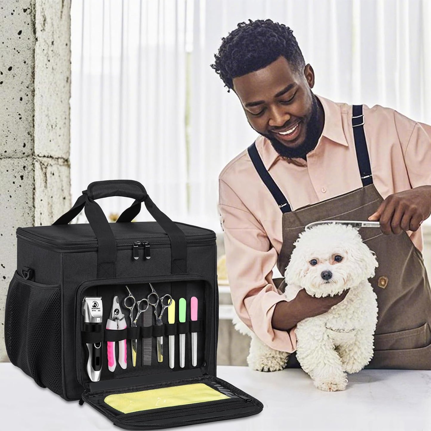 Large Pet Grooming Bag, Dog Grooming Tote Bags Supplies Organizer Case Pets Tools Organizer Tote for Dog Cat Grooming Tool Kit and Accessories, Black(Bag Only)