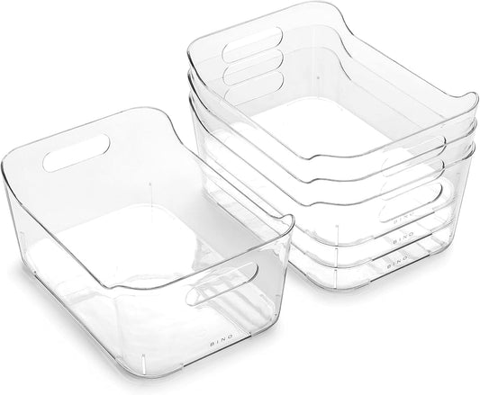 | Plastic Organizer Bins, Small - 4 Pack | the SOHO Collection | Multi-Use Plastic Bin | Pantry & Freezer Organizer Bin | Storage Containers | Bins for Home & Kitchen Org