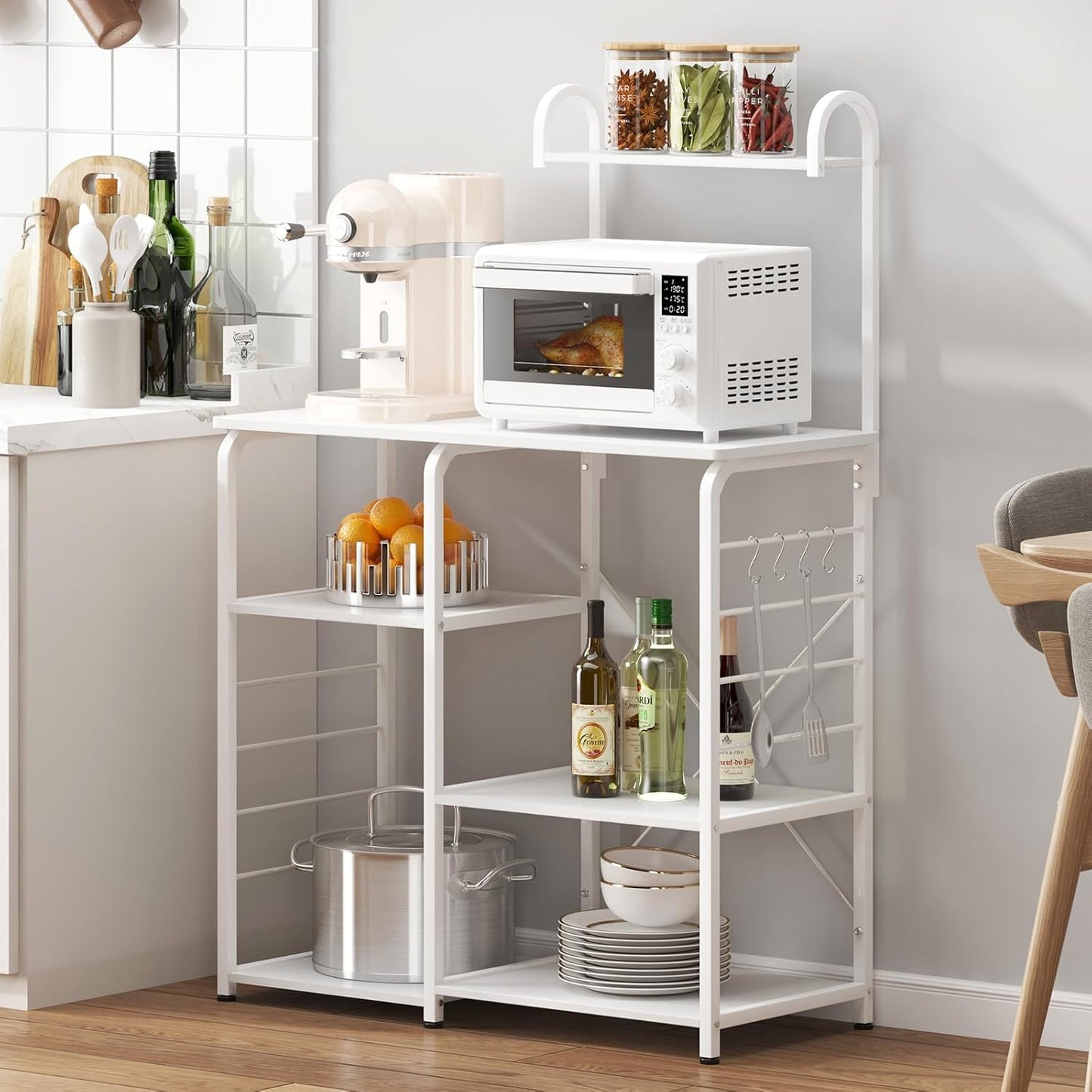 Microwave Stand Kitchen Cart, Microwave Cart Stand 35.4 Inches, Kitchen Utility Storage 3-Tierx4-Tier for Baker and Rack and Spice Rack Organizer Workstation Shelf,White