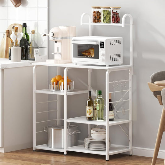 Microwave Stand Kitchen Cart, Microwave Cart Stand 35.4 Inches, Kitchen Utility Storage 3-Tierx4-Tier for Baker and Rack and Spice Rack Organizer Workstation Shelf,White