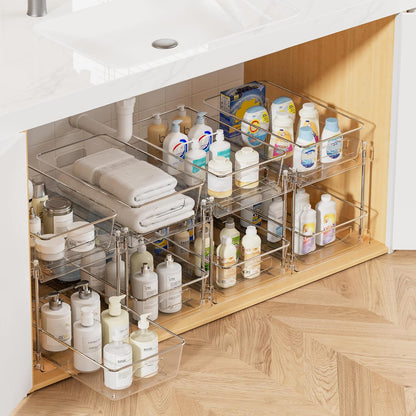 4 Pack Bathroom under Sink Organizers Organizer, 2 Tier Clear Pull-Out Organization (S-Standard)