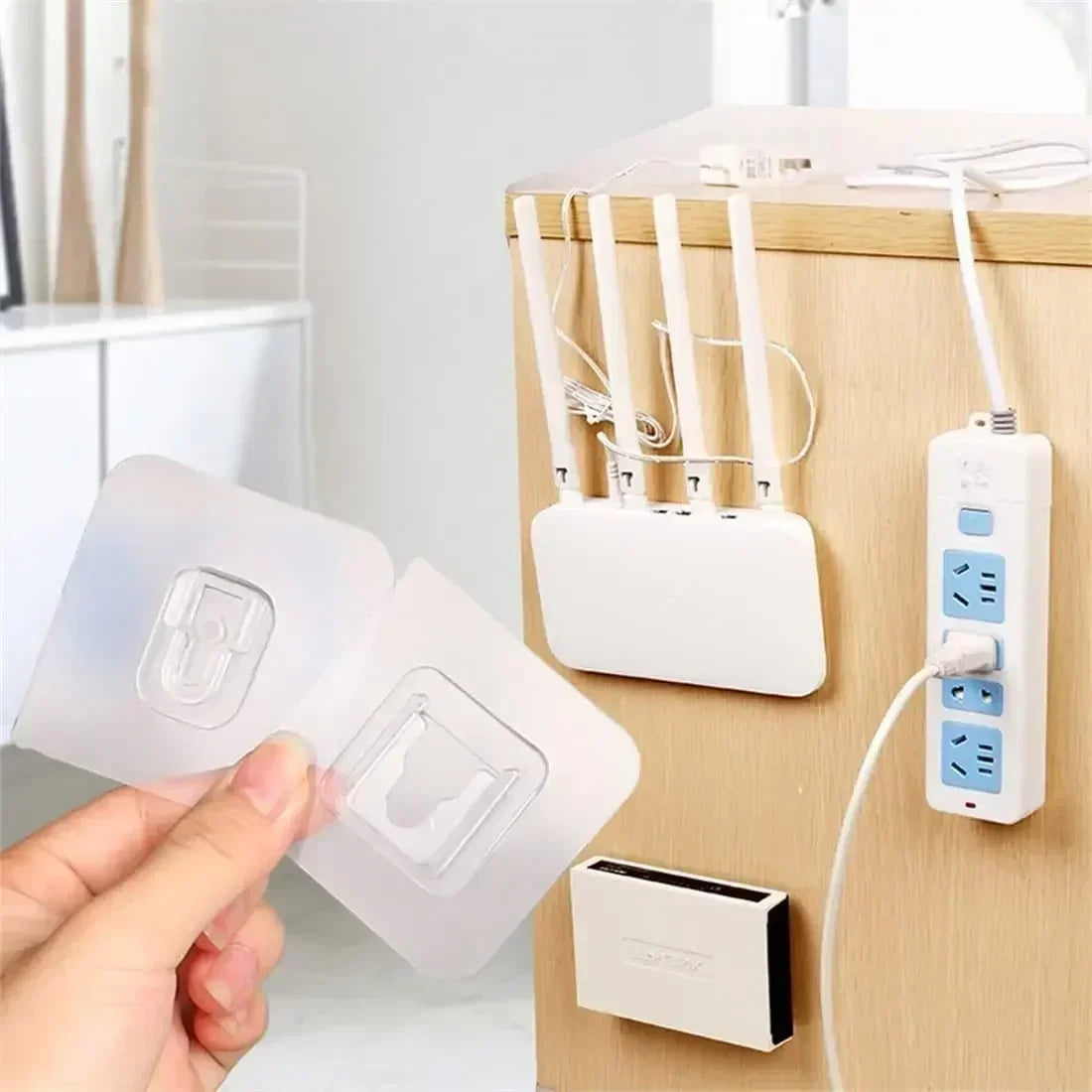 Double-Sided Adhesive Hooks Waterproof Suction Cup for Bathroom Kitchen Organization Router Socket Fixed Buckles