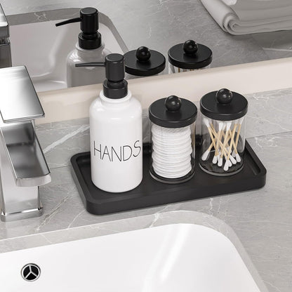 Small Bathroom Vanity Tray for Countertop Makeup Perfume Jewelry Decor Candle Keys, Small Black Kitchen Tray for Soap Dispenser Spice Bamboo Toilet Tray 7.9" L X 4" W X 0.79" H