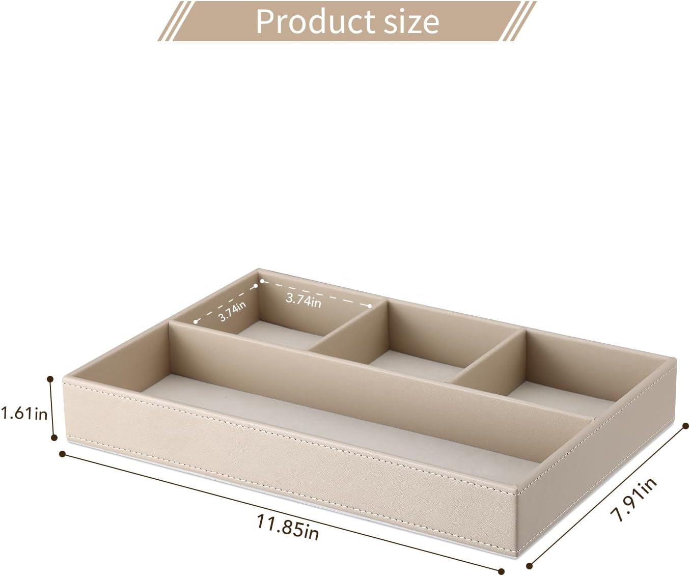PU Leather Valet Tray, Stackable Jewelry Trays for Dresser, Drawer Nightstand Organizer Bedside Trays for Men Women, Entryway Desk Catchall Tray for Trinket, Key, Purse, Watch, Cologne, Beige