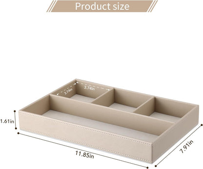 PU Leather Valet Tray, Stackable Jewelry Trays for Dresser, Drawer Nightstand Organizer Bedside Trays for Men Women, Entryway Desk Catchall Tray for Trinket, Key, Purse, Watch, Cologne, Beige