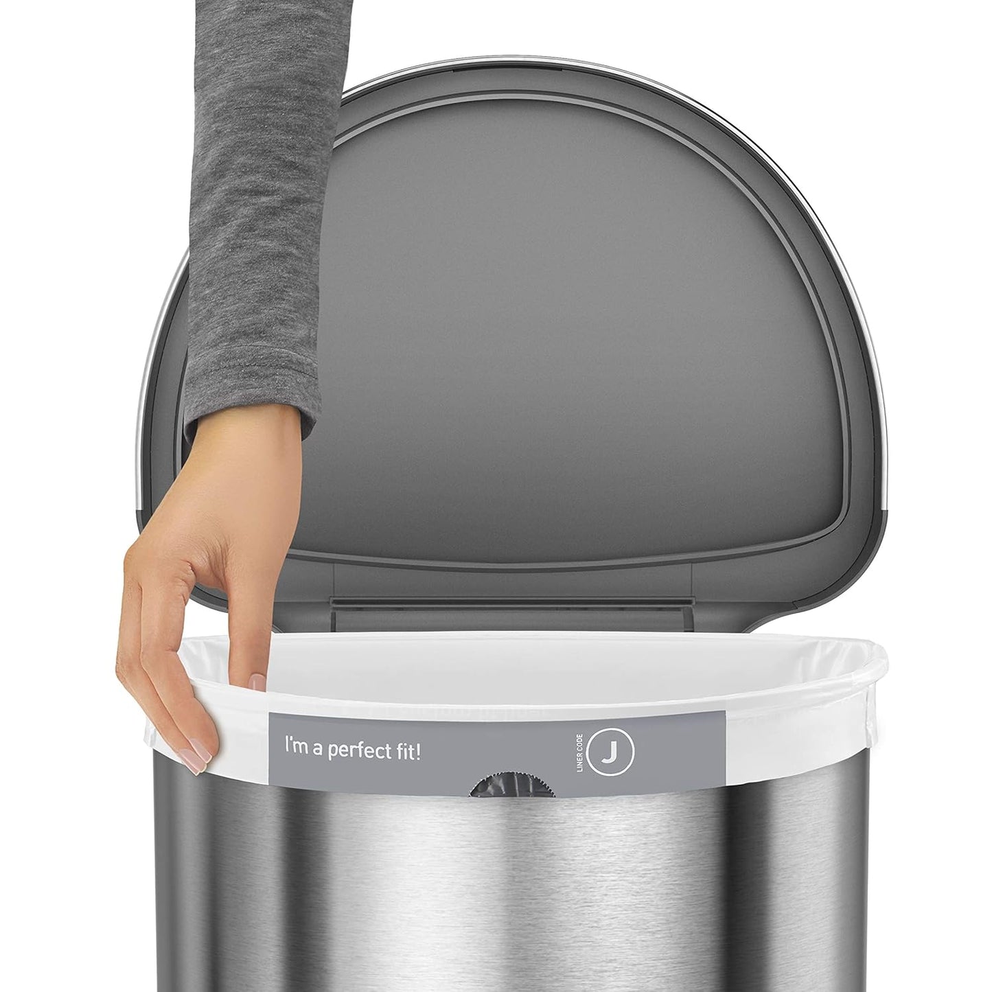 Simplehuman 45 Liter / 12 Gallon Semi-Round Automatic Sensor Trash Can, Brushed Stainless Steel