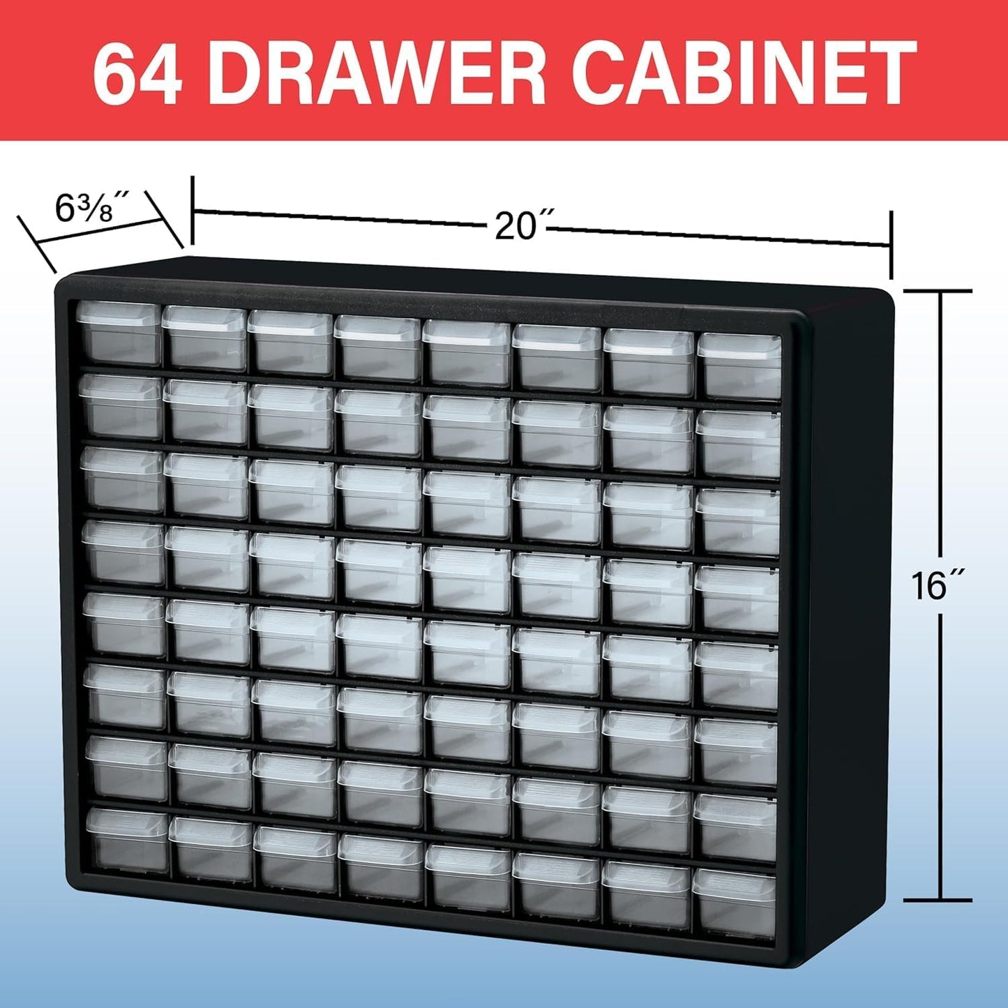 64-Drawer Plastic Drawer Storage Cabinet for Garage Organization, Bead Organizer, Building Bricks Storage, Teacher Toolbox, Makeup Organizer, 20" W X 6" D X 16" H, 10764 Black