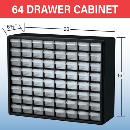 64-Drawer Plastic Drawer Storage Cabinet for Garage Organization, Bead Organizer, Building Bricks Storage, Teacher Toolbox, Makeup Organizer, 20" W X 6" D X 16" H, 10764 Black