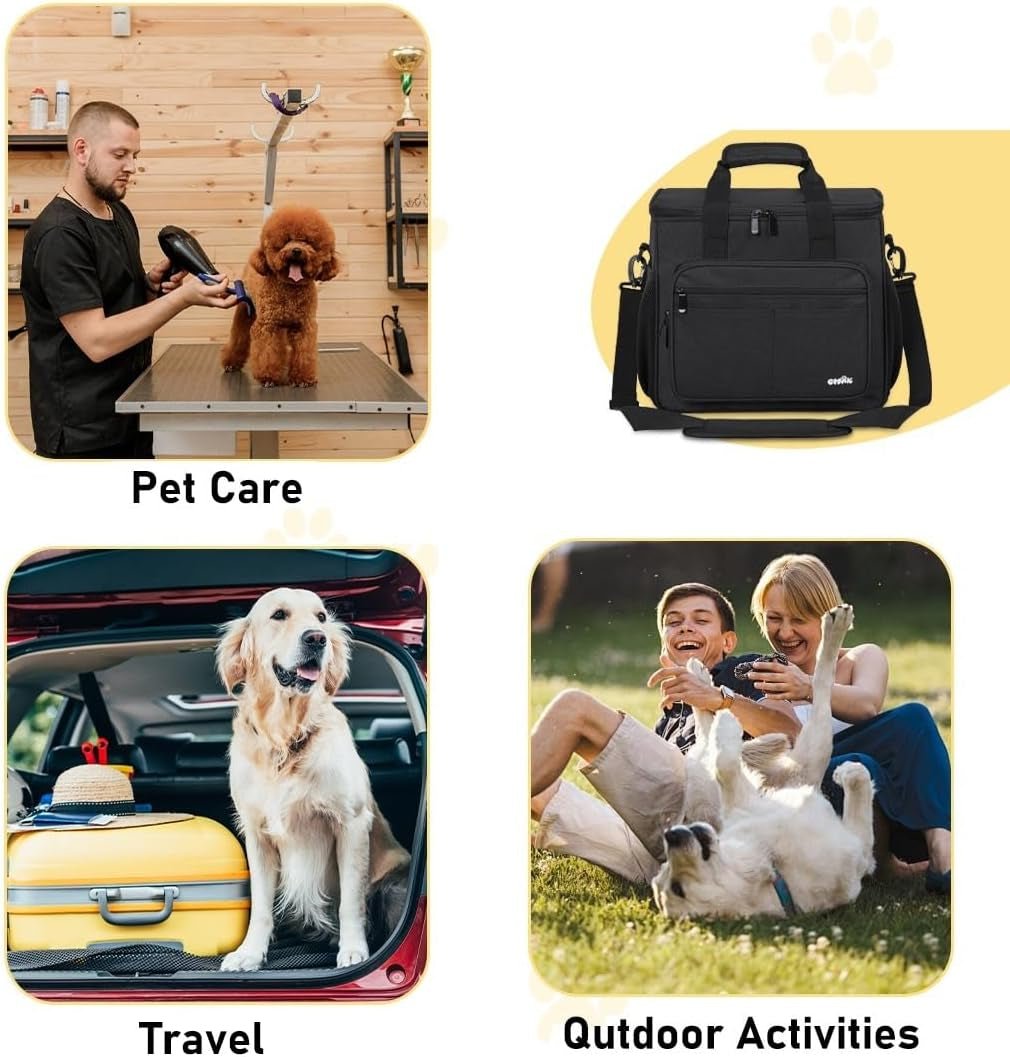 Large Pet Grooming Bag, Dog Grooming Tote Bags Supplies Organizer Case Pets Tools Organizer Tote for Dog Cat Grooming Tool Kit and Accessories, Black(Bag Only)