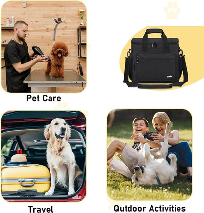 Large Pet Grooming Bag, Dog Grooming Tote Bags Supplies Organizer Case Pets Tools Organizer Tote for Dog Cat Grooming Tool Kit and Accessories, Black(Bag Only)