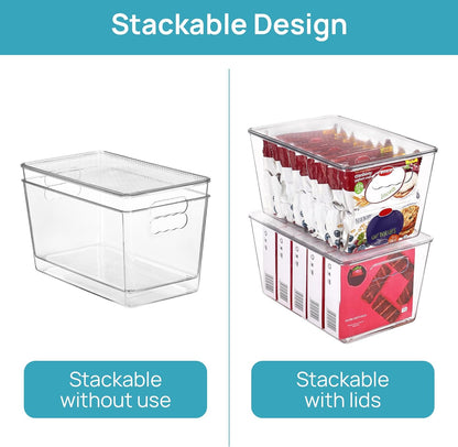 6-Pack Clear Stackable Storage Bins with Lids - Large Plastic Containers with Handles for Pantry, Bathroom, Cabinet, Kitchen, Fridge, and Closet Organization