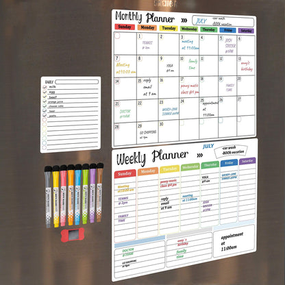 Dry Erase Whiteboard. Magnetic Dry Erase Calendar Board for Fridge Includes 8 Markers - Weekly Meal Planner Whiteboard, Grocery List and Notepad for Kitchen Refrigerator