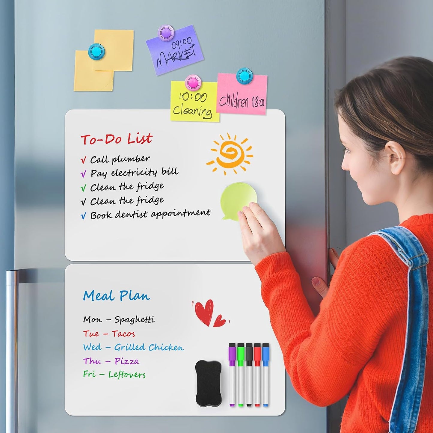 Magnetic Whiteboard for Fridge 12X8 White 5 Pack | Strong Magnet, Dry Erase, Reusable, Easy Clean, Stain Resistant, Meal Planner, Grocery List, Family Notes, Kitchen Organizer