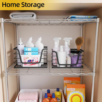 2 Pack Storage Stackable Kitchen Laundry Organizers with Bamboo Top, Large Trash Bag Holder and Small Garbage Bag Dispenser for Countertop Organization