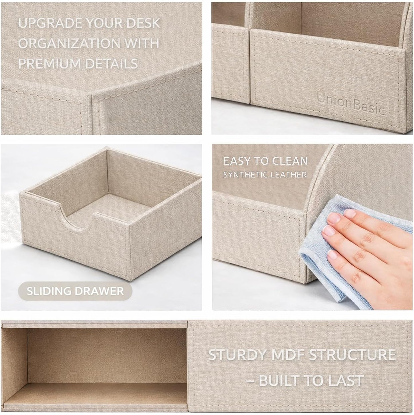 Multifunctional Leather Desk Organizer - Elegant Storage Solution for Pens, Business Cards, Mobile Phones, and Stationery, Beige