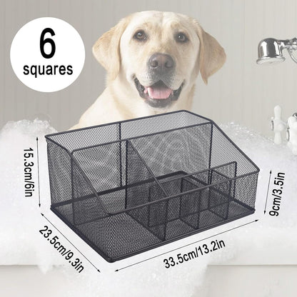Universal Pet Grooming Supplies Organizer, Dog Storage Organizer for Grooming Supplies, 6-Compartment Mesh Wire Dog Stuff Storage Organizer for Dogs Cat Grooming Blanket,Shampoo,Trimmer,Clipper,Brush