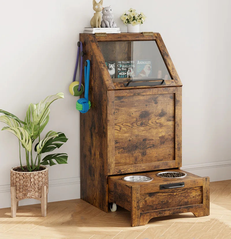 Pet Food Cabinet,Dog Feeding Station with 2 Elevated Dog Bowls