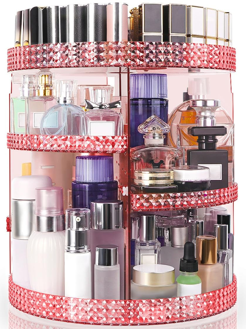 360-Degree Rotating Makeup Organizer with Extra Large Capacity, Removable 7-Layer Cosmetics Storage for Countertop - Ideal for Skincare and Perfume (Pink)