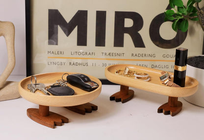 Wood Key Bowl for Entryway Table, Key Tray, Jewelry Tray, Valet Tray with 2 Cute Duck Feet, for Rings, Coins, Bracelets Watches