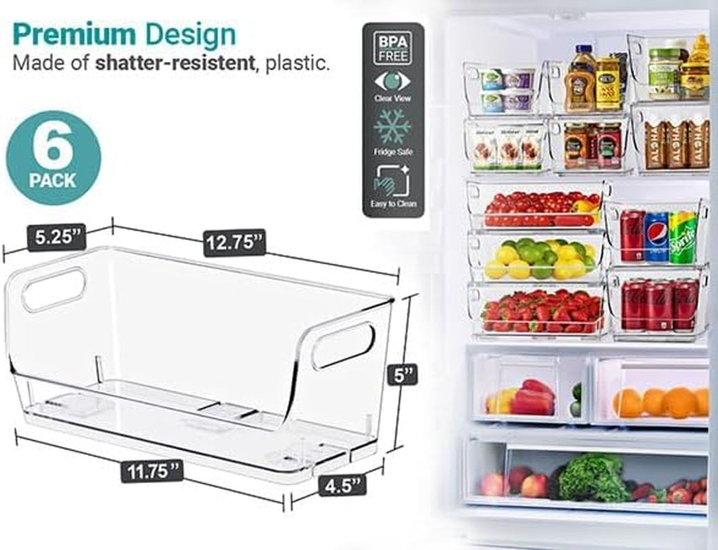 Stackable Storage Bins Open Front, Clear Stackable Storage Bins, Pantry Bins for Storage and Organization, Acrylic Stackable Bins for Kitchen, Clear Pantry Organizer Bins (Small Narrow 6 Pack)